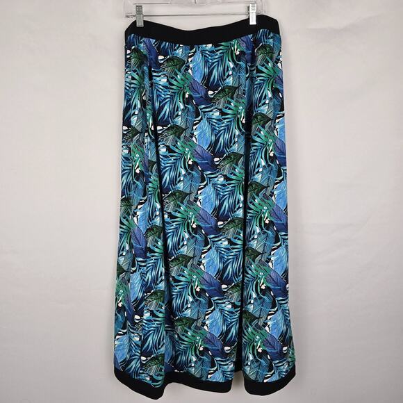 Cj Banks Skirt Women's 1X Blue Green Tropical Maxi Elastic Waist Side Slit - Picture 2 of 16